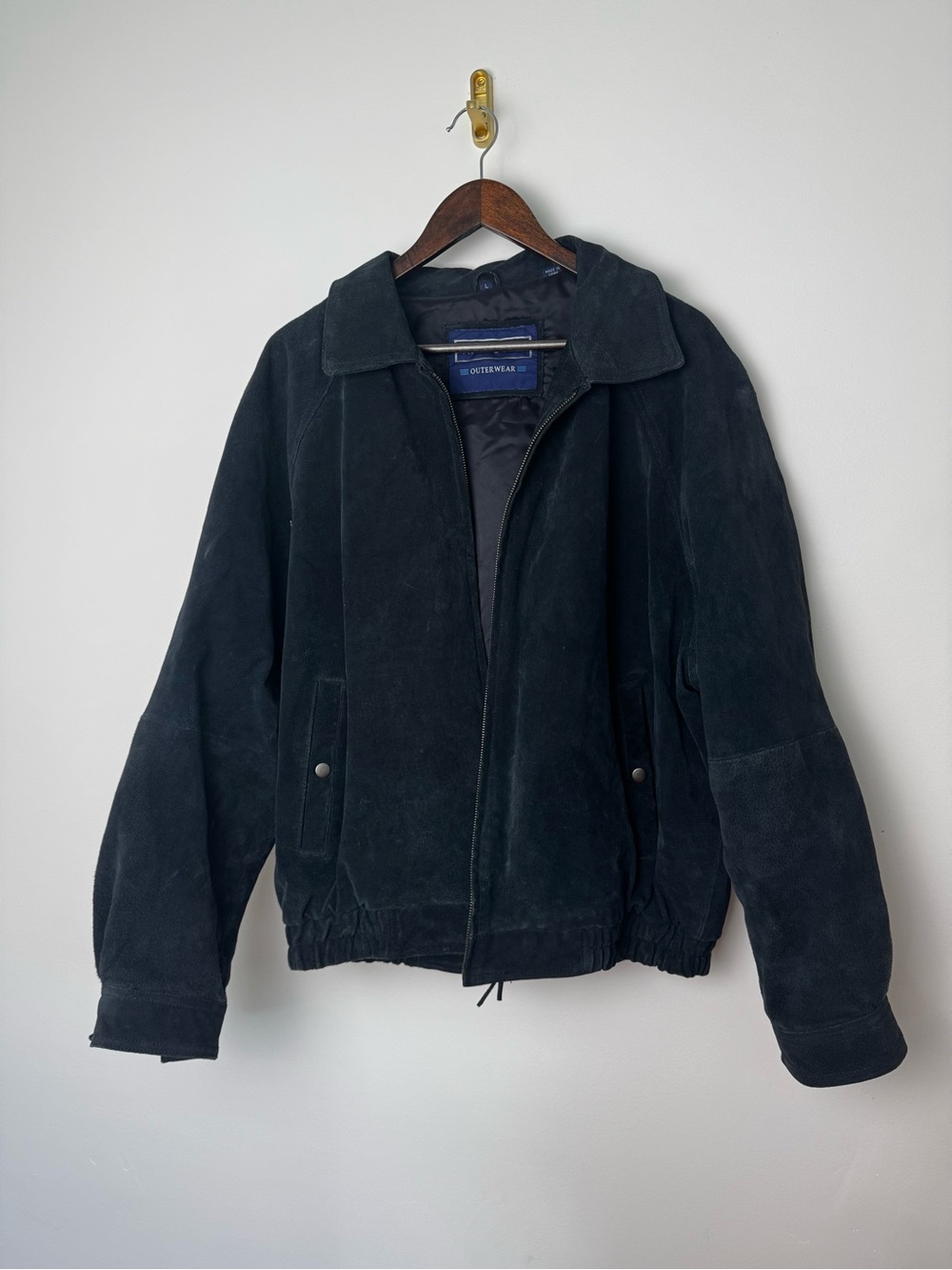 Savile Row Men’s Navy-Black Suede Leather Bomber Jacket Large